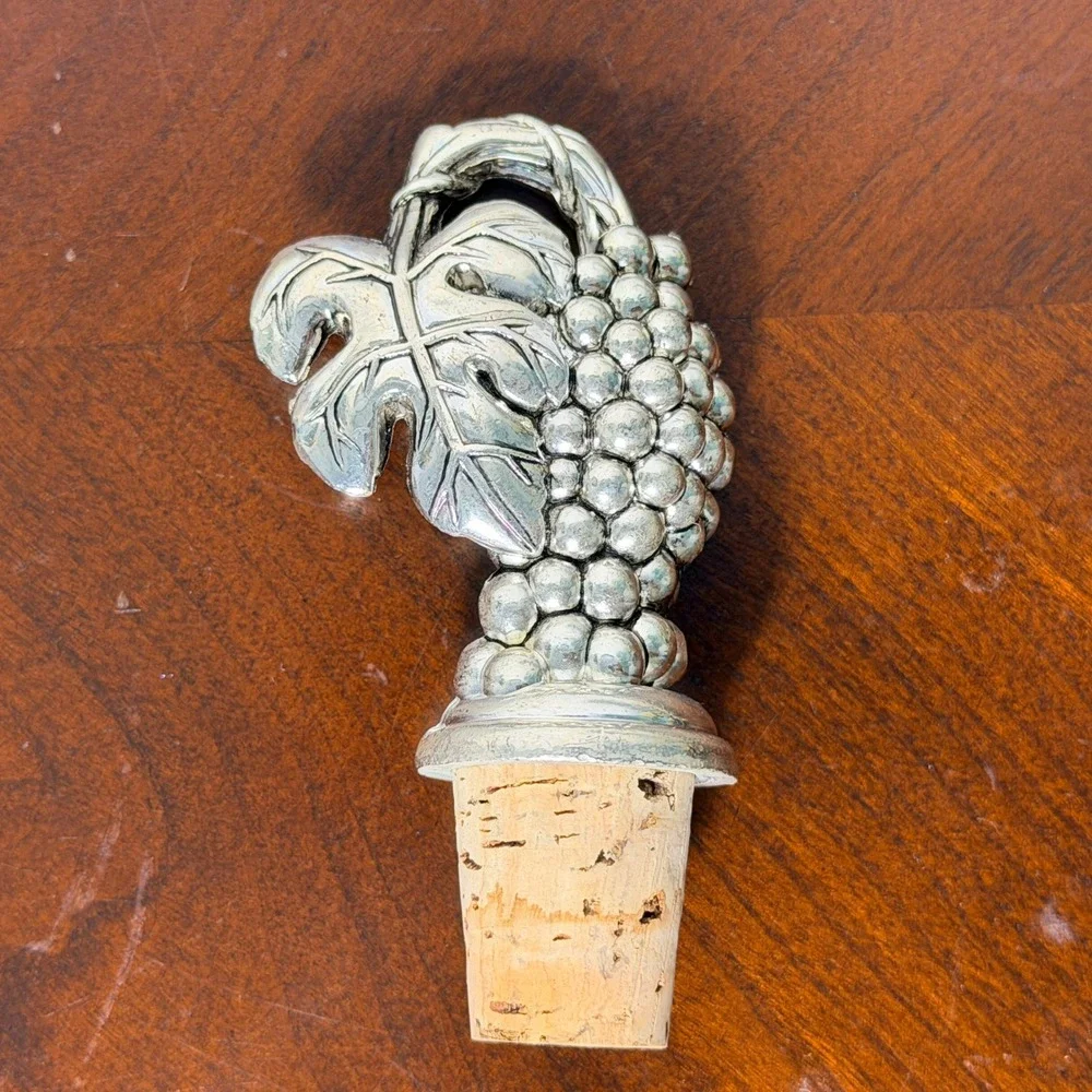 Vintage Godinger Silver Grapevine Wine Coaster Stopper Set Ornate Tuscan Barware